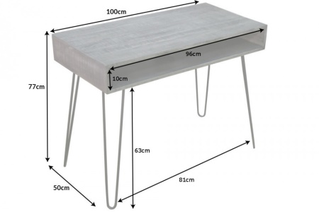 Massief bureau SCORPION 100 cm met haarspeldpoten van grijs mangohout - Img 4