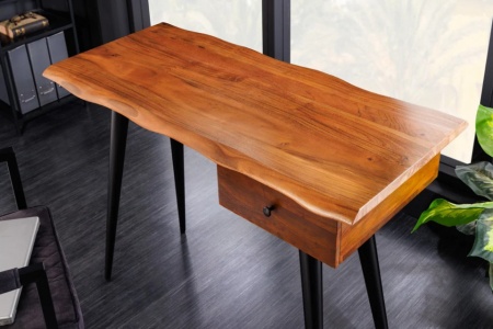 Massief bureau WILD 110 cm acaciahouten boomrand met metalen ladepoten - Img 3