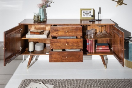 Massief dressoir tv meubel 145 cm acacia bruin goud retro design - Img 7