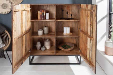 Massief highboard 100 cm mangohout retro design met uitgebreid front - Img 4