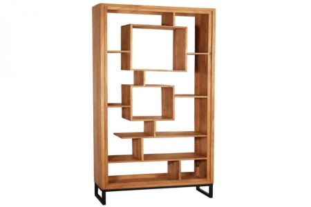 Massief houten boekenkast CUBUS 190cm acaciahoning afwerking metalen poten zwarte staande plank - Img 7