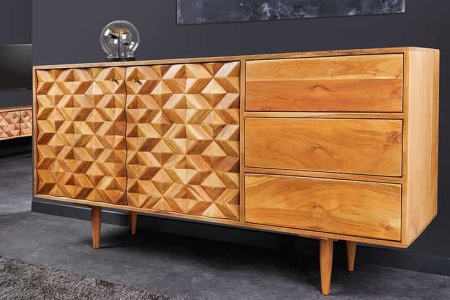 Massief houten dressoir ALPINE 145 cm natuurlijke acacia retro-design met honingkleurige afwerking - Img 4