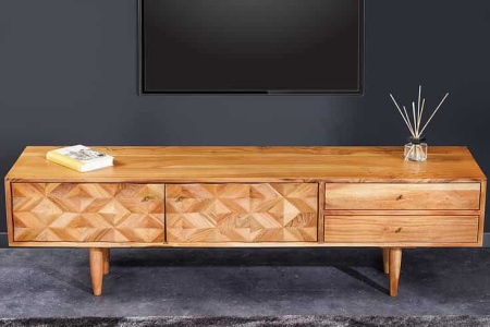 Massief houten tv-lowboard ALPINE 145 cm natuurlijke acacia retro-design met honingkleurige afwerking - Img 5