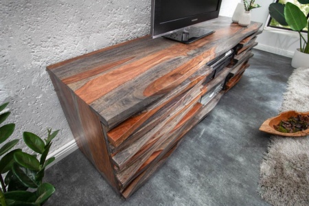 Massief tv-lowboard RELIEF 150 cm rookafwerking Sheesham hout met een uitgewerkte voorkant - Img 3