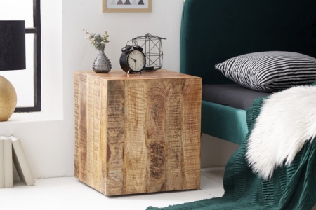 Massieve bijzettafel 40cm gevlamd mangohout op wielen - Img 2