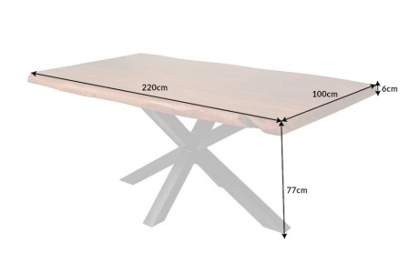 Massieve boomstam eettafel MAMMUT NATURE 220cm acacia 6cm tafelblad sterframe - Img 2