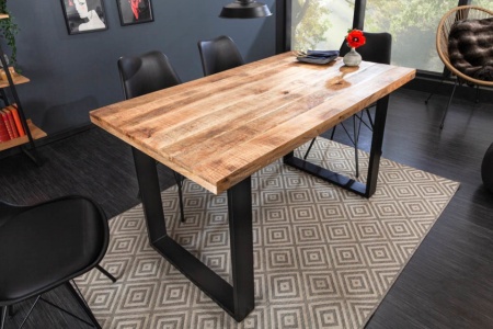 Massieve eettafel 140 cm mangohout ijzer industrieel design - Img 3