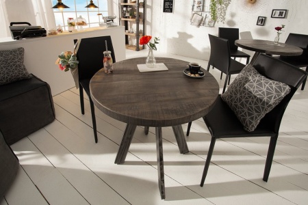 Massieve eettafel IRON CRAFT 80cm ronde grijs mangohouten gebogen poten - Img 4