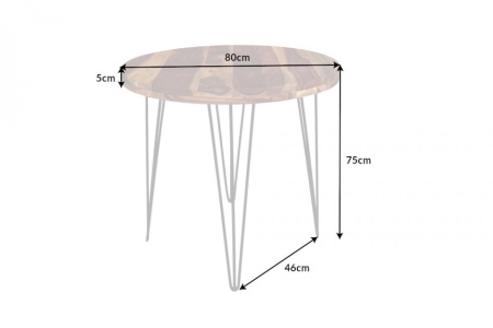 Massieve eettafel MAKASSAR 80cm sheesham rond met haarspeldpoten - Img 2