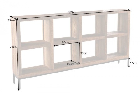 Massieve open wandkast IRON CRAFT 172 cm mangohout boekenplank acht vakken industrieel design - Img 2
