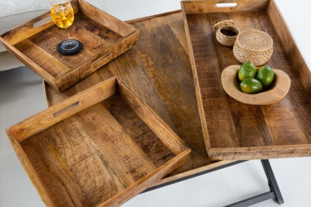 Massieve salontafel 80cm mangohout incl. 3 uitneembare dienbladen - Img 7