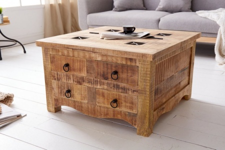 Massieve salontafel IRON CRAFT mangohouten ladekast van 70 cm met lades - Img 3