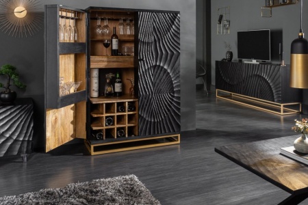 Massieve salontafel SCORPION 50 cm zwart mangohouten bijzettafel met 3D-houtsnijwerk - Img 6