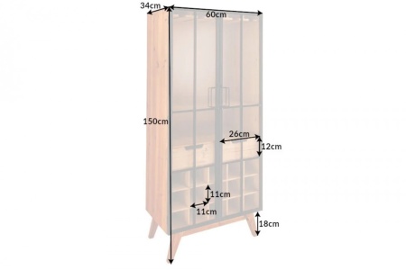 Massieve vitrine SEVEN SEAS 150cm natuurlijke dennenhouten industriële deuren metalen barkast - Img 2