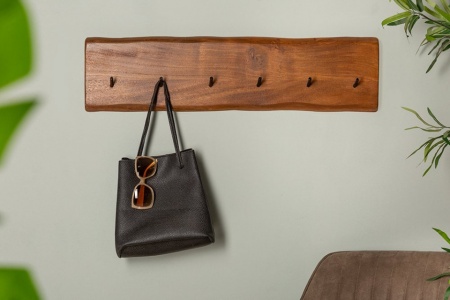Massieve wandkapstok MAMMUT 80cm acacia met 6 kapstokhaken - Img 3