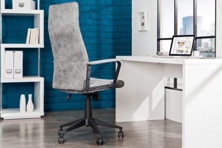 Modern design bureaustoel LAZIO highback microfiber vintage grijze executive stoel met armleuningen - Img 6