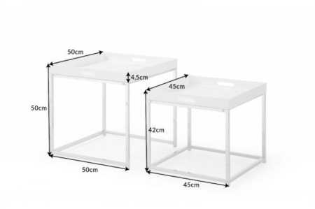 Moderne bijzettafel set van 2 ELEMENTS 50cm wit chroom uitneembaar blad - Img 4