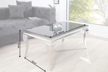 Moderne Salontafel BAROQUE 100cm zilver met zwart opaal glas - Img 7