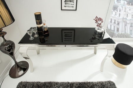Moderne Sidetable console tafel MODERN BAROK 140 cm zwart roestvrij staal opaal glazen tafelblad - Img 5
