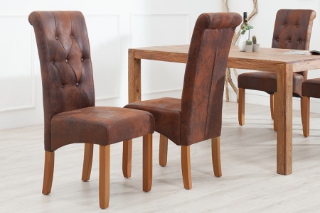 Nobele koloniale stoel VALENTINO met nekrol whiskybruin Vintage look met decoratieve knopen massief houten poten Sheesham-afwerking - Img 6