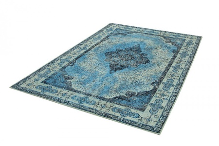 Oosters katoenen vloerkleed 240x160cm blauw geometrisch patroon - Img 3