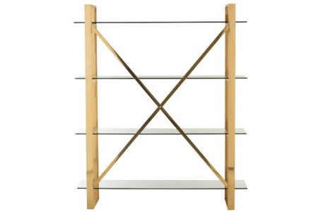 Rek 4schap Kruis Roestvrij Staal/Getemperd Glass Goud/Transparant 180cm - Img 4