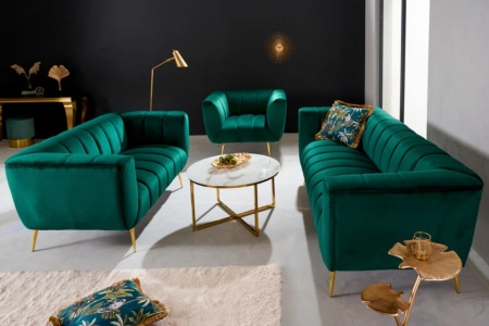 Retro 2-zitsbank NOBLESSE 165cm smaragdgroene fluwelen tweezitsbank met decoratief stiksel - Img 8