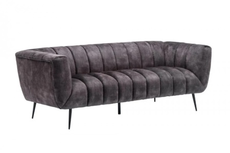 Retro 3-zitsbank NOBLESSE 225 cm grijze fluwelen stof met decoratief stiksel - Img 2