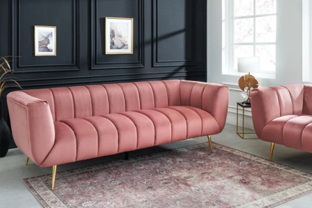 Retro 3-zitsbank NOBLESSE 225cm antiek roze fluweel 3-zits met decoratief stiksel - Img 8