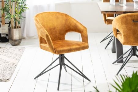 Retro draaistoel ETERNITY mosterdgeel fluweel met comforthandvat - Img 3