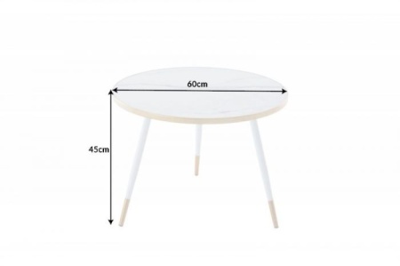 Retro salontafel PARIS 60cm wit kristalglas met marmeren bijzettafeltje - Img 5