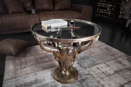 Salontafel Brons Stierenkoppen met Ronde glazen blad 56 cm - Img 4
