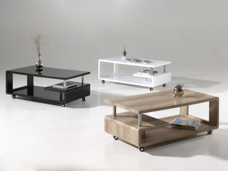 Salontafel op wielen hoogglans zwart 115 cm - Img 3