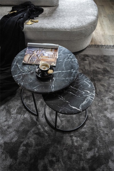 Salontafel rond set van 2 met marmer blad Zwart - Img 3