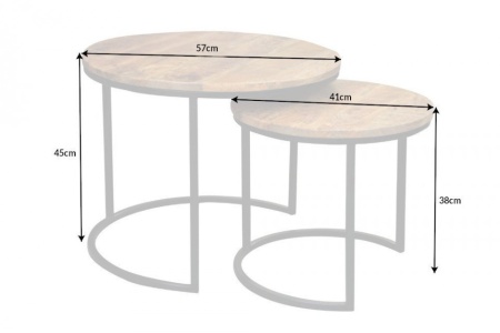 Set van 2 industriële bijzettafels ELEMENTS 57 cm massief mangohout - Img 2