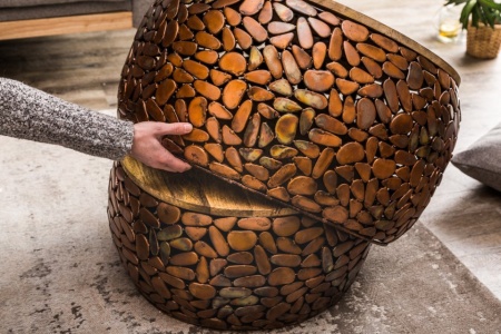Set van 2 salontafels STONE MOSAIC 65cm koper acaciahout handgemaakte mozaïek look - Img 6