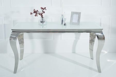 Stijlvolle design Side tafel MODERN BAROCK 140cm roestvrij staal met tafelblad in wit opaalglas - Img 5