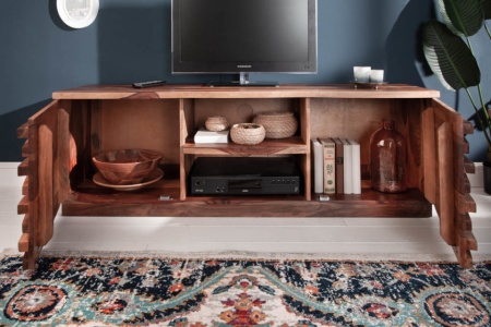Tv Meubel massiev sheeshamhout RELIEF 150 cm met een uitgewerkte voorkant - Img 4