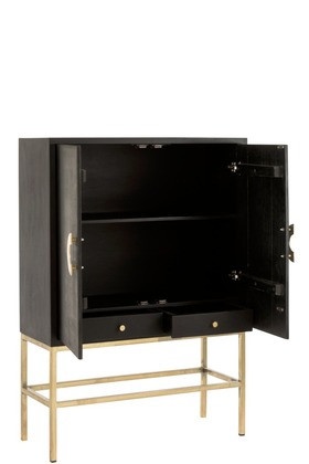 Wandkast Mangohout zwart / goud 2 Deuren 2 Laden 140cm - Img 8