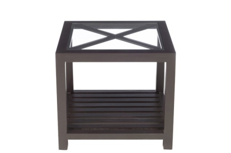 Bijzettafel vierkant zwart hout met glasplaat 50cm - Img 3