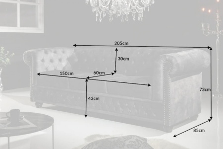 Chesterfield 3 zits bank 205cm grijs velours met knoopstiksels en binnenveren - Img 2