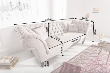 Chesterfield bank 3 zits 225cm zachte katoenen met twee kussens - Img 7