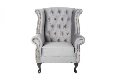 Chesterfield fauteuil 85cm zilvergrijs fluweel met knoopsluiting - Img 7