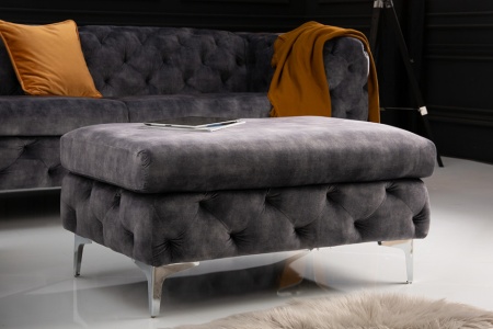 Chesterfield fluwelen Poef 92cm donkergrijze - Img 3