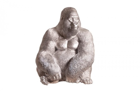 Deco Gedetailleerd Gorilla XL 75 cm zilveren aapbeeld gemaakt van kunststeen - Img 8