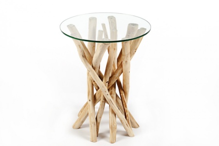 Design bijzettafel DRIFTWOOD 40cm teak met glazen blad ronde salontafel - Img 7