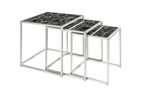 Design bijzettafel set van 3 ELEMENTS 40cm zwart glazen blad in marmerlook - Img 8