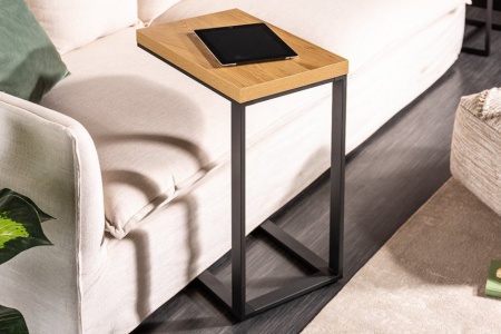 Design Bijzettafel zoals Laptoptafel 45 cm eiken look bijzettafel zwart frame - Img 3