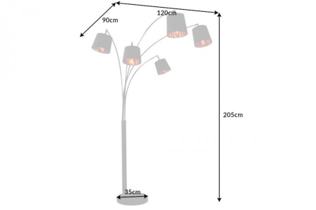 Design booglamp Black 205 cm zwart goud 5 kantelbare parasols vloerlamp - Img 2