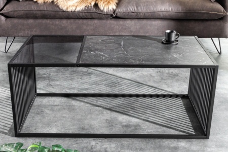 Design salontafel ARCHITECTURE 100cm zwart marmer gerookt glas metaal - Img 6